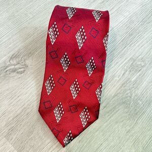 Barbara Blank New York Burgundy Red Geometric Print Silk Neck Tie